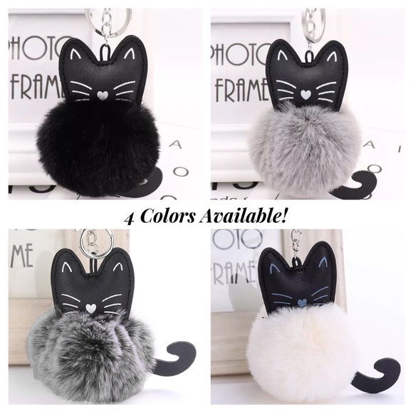 Black Kitty Cat with Grey Pom Pom Keychain - Picture 16 of 16
